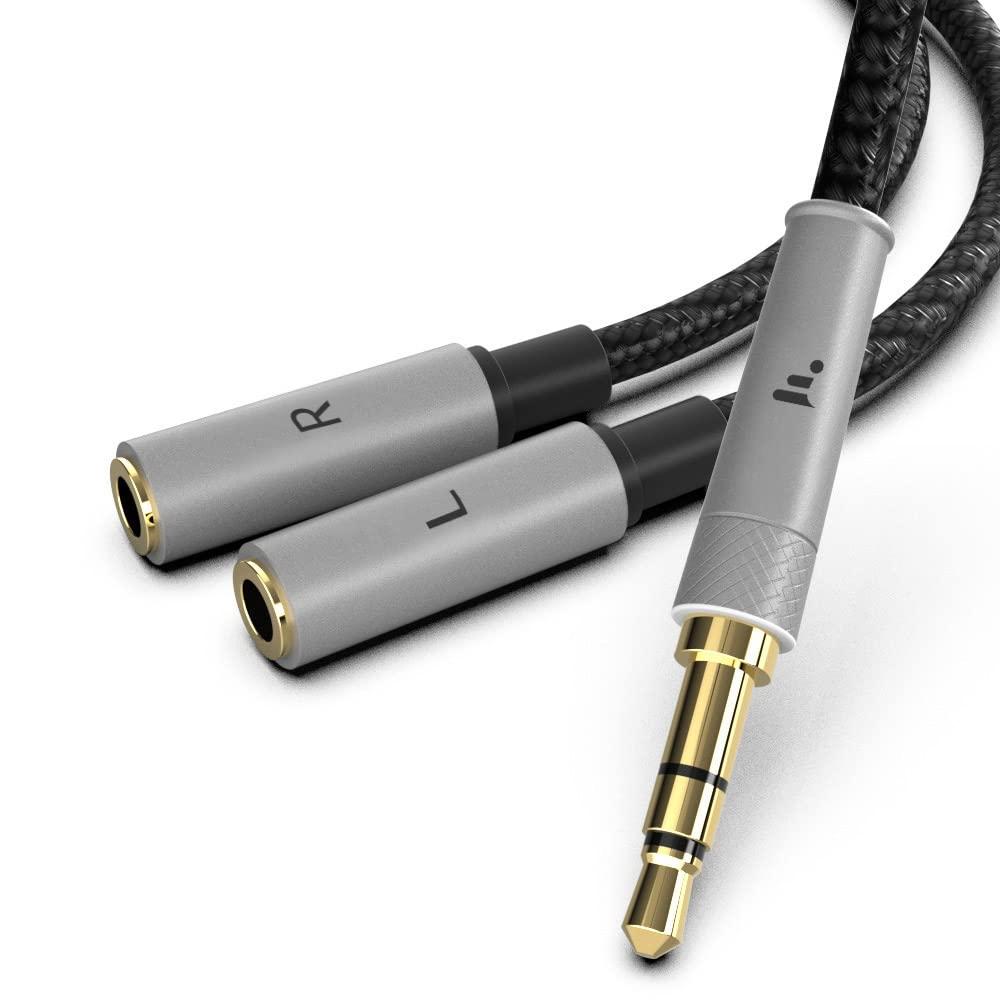True Stereo L R Splitter Cable, 3.5mm Male to Female L R Aux Audio Adapter HiFi Sound Headphone Jack Metal Shell 3.5mm 1/8 Y L/R True Splitter for Phone Speaker MP3 Tablet TV