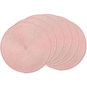 AHHFSMEI Round Placemats Set of 6 Heat Resistant Washable Non-Slip Woven Braided Table Mats for Dining Table Kitchen & Home Decor (Pink)