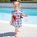 Sprifallbaby Toddler Girl 4th of July Dress USA Flag Print Ruffle Sleeves Baby Girl Dresses Girl Fourth of July Outfit (Blue, 9-12 Months) (Blue)
