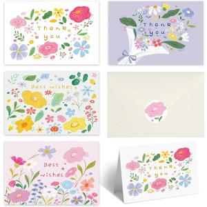 32 Playful & Whimsical Thank You Cards with Envelopes, 4x6 Inch Blank Notes with Cute Floral Designs, 300gsm Cardstock, Note Cards for Birthdays, Baby Shower, Thank You Gifts, Anniversaries