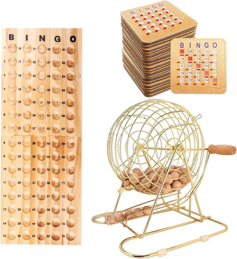 GSE Games & Sports Expert Deluxe Bingo Game Set with Large Brass Cage, 50 Shutter Slide Cards, Master Board, Calling Balls for Large Groups, Parties, Bingo Hall, Game Night