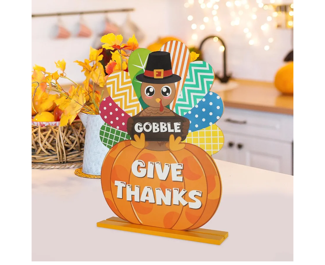 Large Thanksgiving Wooden Turkey Signs, Cute Thanksgiving Tiered Tray Decor, Fall Party Table Decoration for Home Kitchen (Turkey)