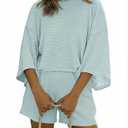 Tankaneo Womens Lounge Set 2 Piece Outfits Crewneck 3/4 Sleeve Tops and Shorts Casual Pajamas Sets with Pockets XL