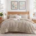 CASAAGUSTO Queen Comforter Set, 7 Pieces Oatmeal Seersucker Bed in a Bag Queen Size Soft All Seasons, Bedding Sets with Comforter, Flat Sheet, Fitted Sheet, 2 Pillow Shams, 2 Pillowcases