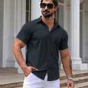 URRU Men's Muscle Dress Shirts Slim Fit Stretch Short Sleeve Casual Button Down Shirts for Men (Gray)
