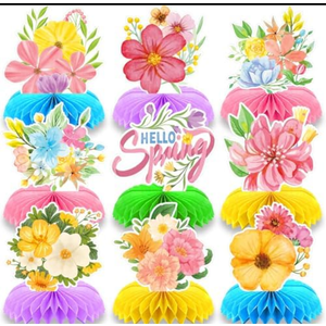 Flowers Honeycomb Centerpieces for Tables Decorations, 9 Pack Hello Spring Pink Flowers Table Centerpieces for Dinning Room Classroom Birthday Party Baby Shower Bridal Bachelorette Party Favors Pack Of 2