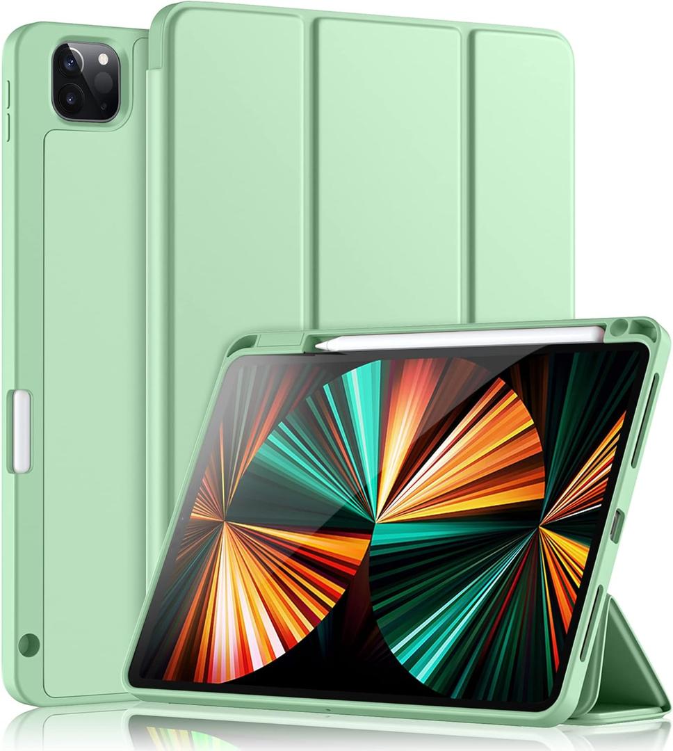 Wenlaty Compatible with iPad Pro 11 Inch Case 4th/3rd/2nd Generation with Pencil Holder, for iPad 11 Pro Case 2022/2021/2020, Protective Trifold Cover with Soft TPU Back, Auto Wake/Sleep, Matcha Green