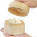 Lyellfe 3 Pack Bamboo Bar Holder, Natural Soap Dishes with Lid Foaming Net, Round Shampoo Soap Tray Saver Box, Mini Snack Steamer Container for Travel, Bathroom, Shower