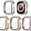Goton 4-Pack Bling Screen Protector for Apple Watch Ultra Ultra2 2024 49mm Case, Women Glitter Diamond Rhinestone Bumper Cover for iWatch Accessories 49 mm (Silver+Gold+Rose Gold+Pink( Glass))