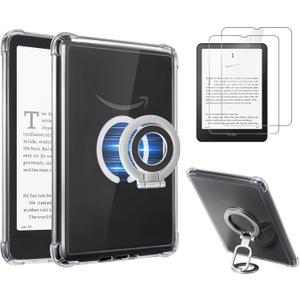 CoBak 3 in 1 Magnetic Clear Case with Ring Grip & Anti-Glare Screen Protector for 7" Kindle Paperwhite 2024 (12th Gen) & Colorsoft, Compatible with iPhone MagSafe, for Belkin/Anker Wireless Charging. (Silver)