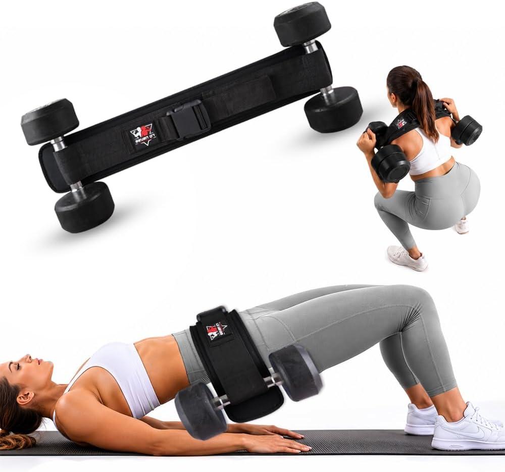 Hip Thrust Belt for Dumbbells Kettlebells & Barbell Plates – Adjustable Neoprene Glute Bridge Belt – Supports 600 LBS – Anti-Slip Hip Pad Workout Equipment for Women Men Home Gym, One Size