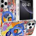 DEENAKIN for iPhone 17 Pro Case - Wireless Charging Compatible - Integrated Multi-Functional Kickstand - Protective Phone Case with Trendy Cute Designs for Women - European Summer Collage