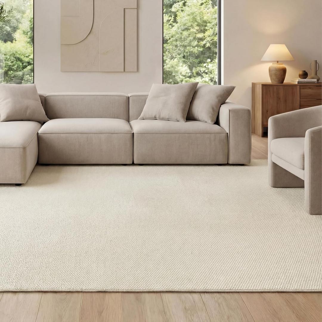 Bedsure 9x12 Faux Wool Area Rugs for Living Room, Machine Washable Carpet, Non-Slip Backing, Pet Friendly Throw Rug for Bedroom Dining Room, Cream