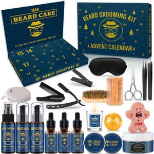 Christmas Stocking Stuffers for Men, Beard Care Grooming Gifts with Assorted Beard Balm Beard Oil and Relaxing Spa Gifts Christmas Gifts for Husband Father Boyfriends Young Men