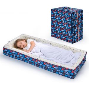 100% Cotton Lining Portable Foldable Toddler Travel Bed - Soft Foam Floor Bed with Washable Cover, Safe and Comfortable Toddler Crib, Ocean Blue