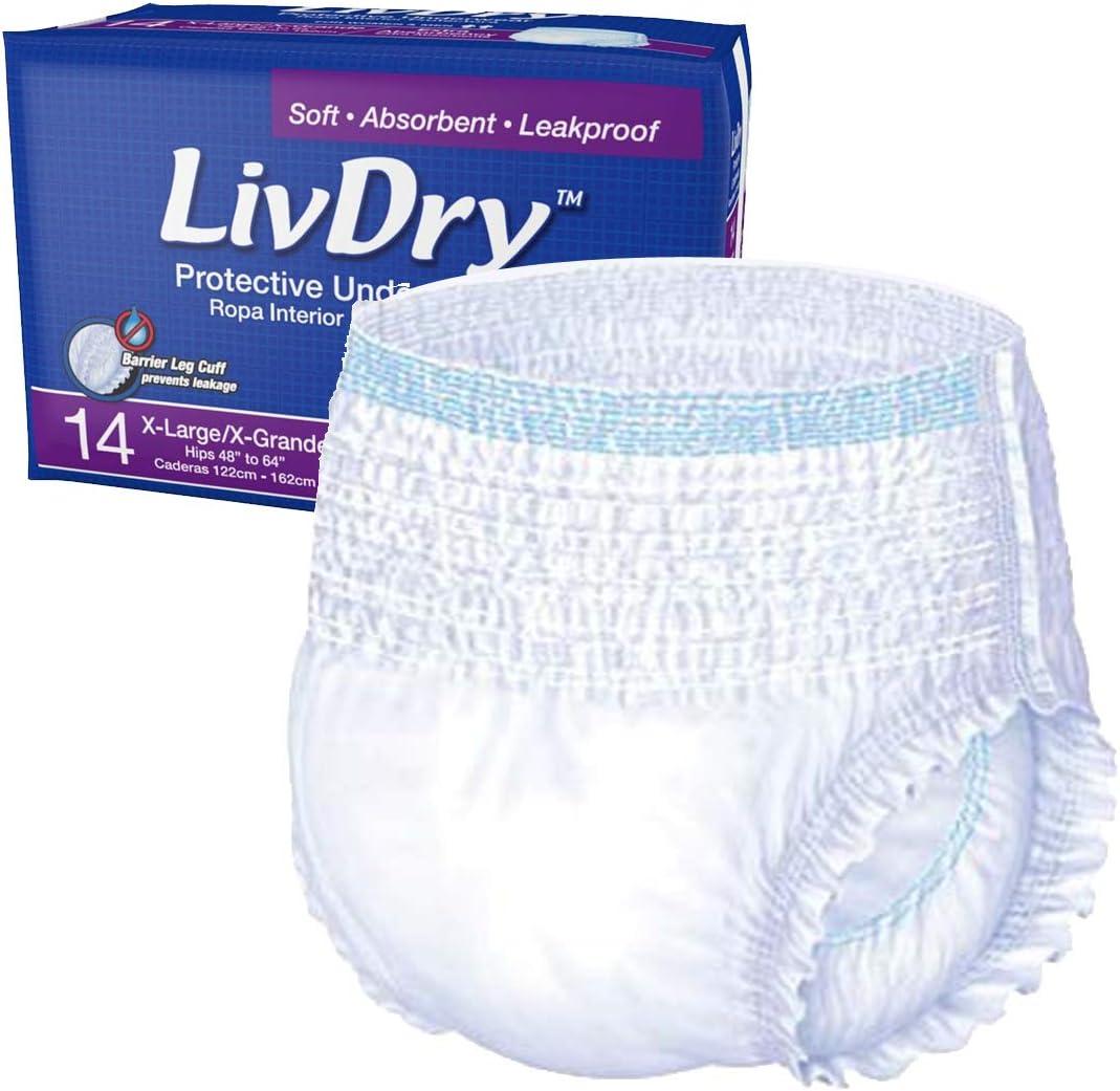 LivDry Adult Incontinence Underwear, Extra Absorbency with Overnight Comfort Bundle - Extra Large, Bag