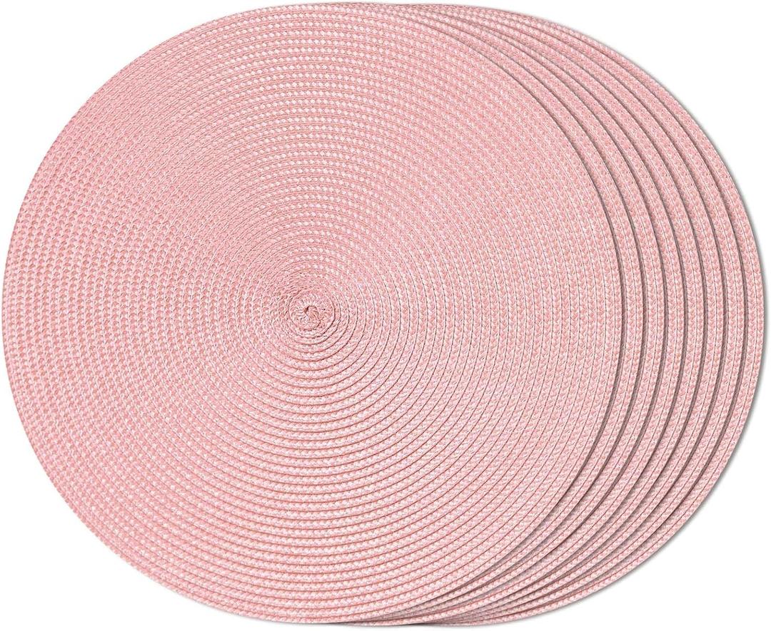 FunWheat Round Braided Placemats Set of 8 Place Mats for Dining Table Woven Washable Non-Slip Table Mats 15 Inch(Pink,8pcs)
