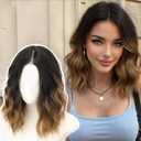 AISI HAIR 14 Inch Ombre Brown Wigs for Women - Shoulder Length Wave Wig with Pre-Cut Lace Hairline, Middle Part Natural Wavy Bob Synthetic Heat Resistant Fiber for Daily and Party