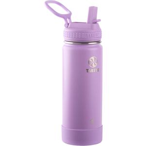 Takeya Actives 18 oz Water Bottle with Straw Lid - Double Wall Stainless Steel Insulation - Dishwasher Safe & BPA-Free - Removable Bumper - Lilac