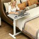 BeGyoku Overbed Table,Over The Bed Table with Hidden Wheels&Cup Holder,Adjustable Bedside Table and Rolling Table Tray&Laptop Cart,Hospital Table Over Bed for Home Use(Gray), 23.6 x 15.7 x 40.6 inches