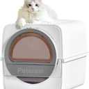 Semi Auto Large Self Cleaning Cat Litter Box,No Smell,Pull and Scoop,for Micro Crystal cat Litter,Easy to Clean,High-Capacity Self Cleaning White Litter Box, Semi Auto with Lid