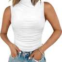Chunpin Women's Mock Neck Mesh Sleeveless Ruched Bodysuit Going Out Tops Thong Body Suits (Medium, White)
