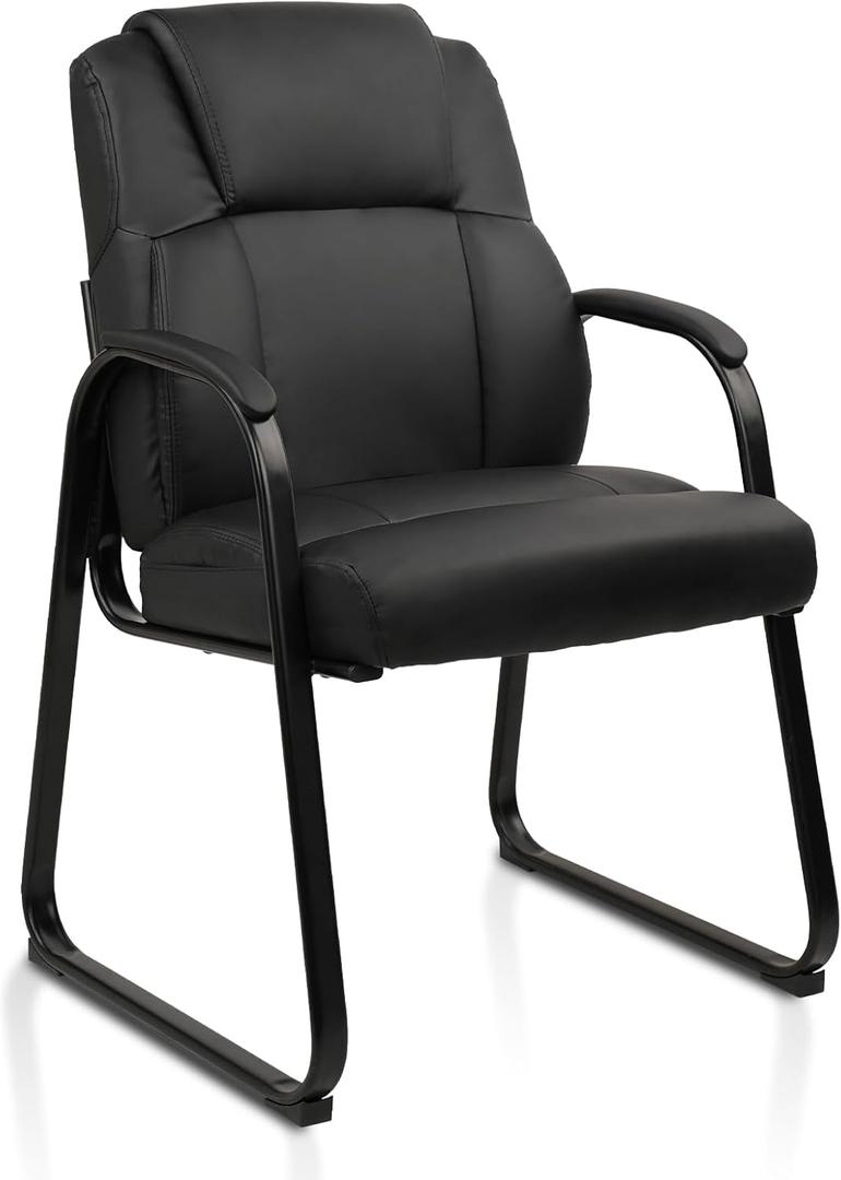 CLATINA Leather Guest Chair with Padded Arm Rest for Reception Meeting Conference and Waiting Room Side Office Home Black with Sled Base 1 Pack