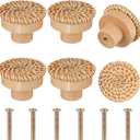 Blulu Boho Rattan Dresser Knobs Round Wooden Drawer Knobs Handmade Wicker Woven and Screws for Boho Furniture Cabinets Dresser Handles Hardware Pulls(Natural,6 Knobs and 6 Screws)