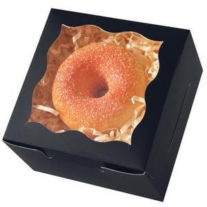 qiqee Black Bakery Box with Window 4x4x2.5 inch 30Packs Macaron Boxes Small Donut Pastry Boxes for Party Mini Cookie Boxes