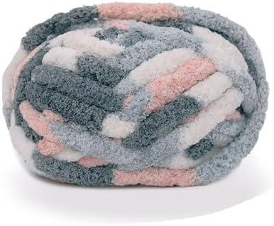 Chunky Knit Chenille Yarn for Hand Knitting Blankets, Super Soft Big Jumbo Blanket Yarn, Pink White Grey