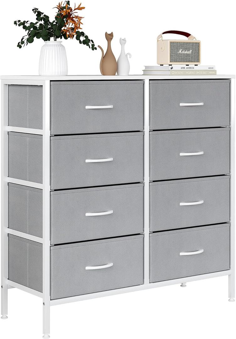 TQVAI 8-Drawer Dresser for Bedroom, Wide Fabric Dresser for Storage and Organization, Chest of Drawers for Living Room, Closet, Hallway, White