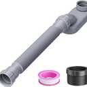 Low Profile Flexible Bathtub Shower Drain Pipe Kit - Flat P Trap for Freestanding Tub, 1 1/2 or 1 1/4 Inch (Gray)