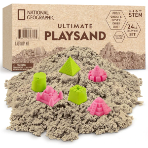 National Geographic Moon Sand - 24 Lb. Bulk Play Sand Kit with 6 Castle Molds (Natural) - A Fun No Mess Sensory Activity, Kids Fake Sand Play Set, Sensory Bin Filler