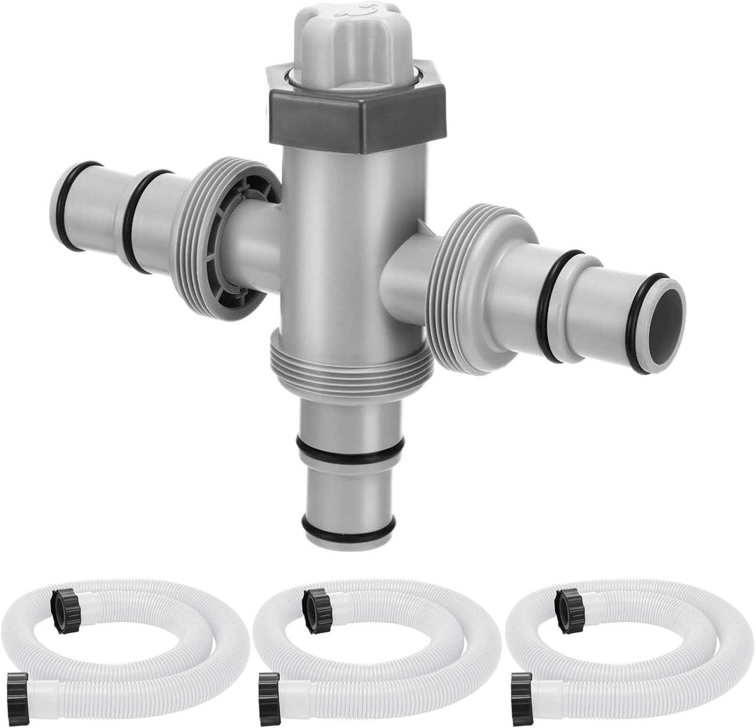 Dual Split Swimming Pool Hose Plunger Valve, 2 in 1 Hose Plunger Valve with 1.5" Diameter Pool Pump Replacement Hose for Above Ground Swimming Filter Pump(White)