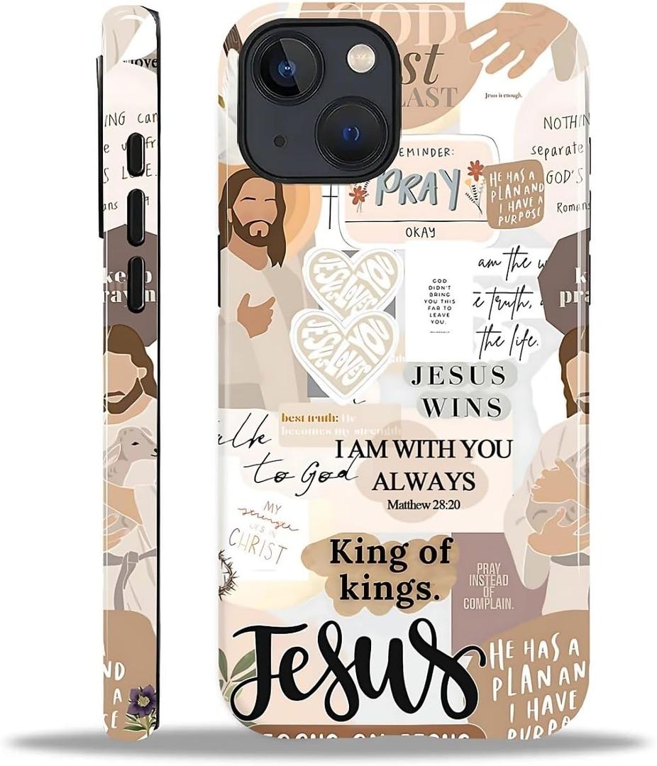 Case for iPhone 13 14, Hybrid 2-Layer Case, Shockproof Military-Grade Protection Durable Anti-Scratch Phone Case for Woman Man Boy Girl, Jesus Bible Verses