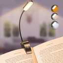 Gritin 16 LED Rechargeable Book Light for Reading in Bed- Eye Caring 3 Color Temperatures, Stepless Dimming Brightness, 80 Hrs Runtime, Lightweight Flexible Clip on Light for Book Lovers (Black)