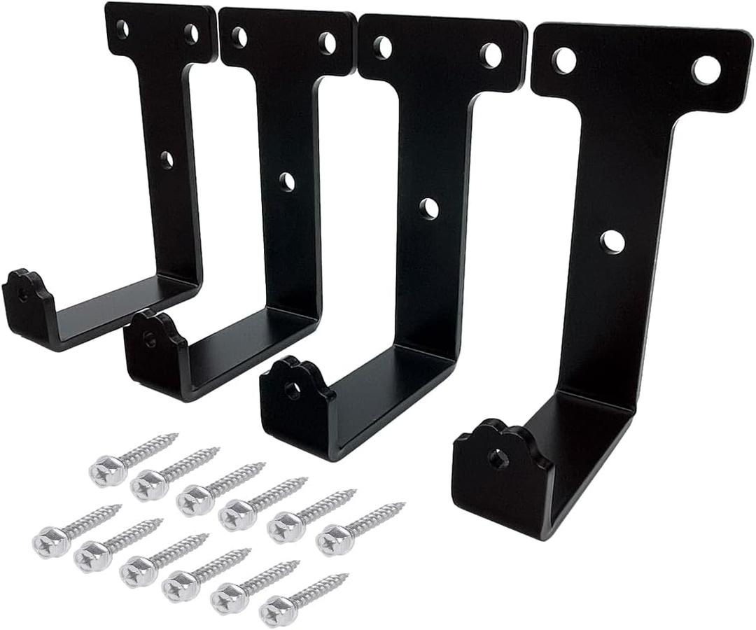 4 PCS black heavy duty metal flat j hooks for hanging 320 lbs,wall mount hooks,plant hanger large steel utility masonry industrial hook for Hanging Garage Storage Home Office Gym Sports Equipment(XL)
