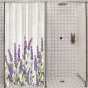 Riyidecor Small Stall Purple Lavender Shower Curtain 36Wx72H Inch RV Single Rustic Wooden Plank Plant Board Flowers Floral Herbs Leaves Fabric Polyester Waterproof Fabric 7 Pack Plastic Hooks RY-JWXH