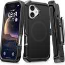For iPhone 16 Plus Case with Belt Clip Holster, Anti-Shock, Anti-Slip, Compatible with MagSafe, 3-Layer Drop Protection, Heavy Duty Magnetic Phone Case Cover for 16 Plus, 6.7" Black