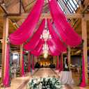 MODFUNS Wedding Ceiling Drapes Hot Pink Ceiling Drapery 5x20ft 2 Panels Sheer Arch Drapery Chiffon Curtain Drapes Tulle Ceiling Fabric Draping Fabric Party Stage Prom Ceremony Decor