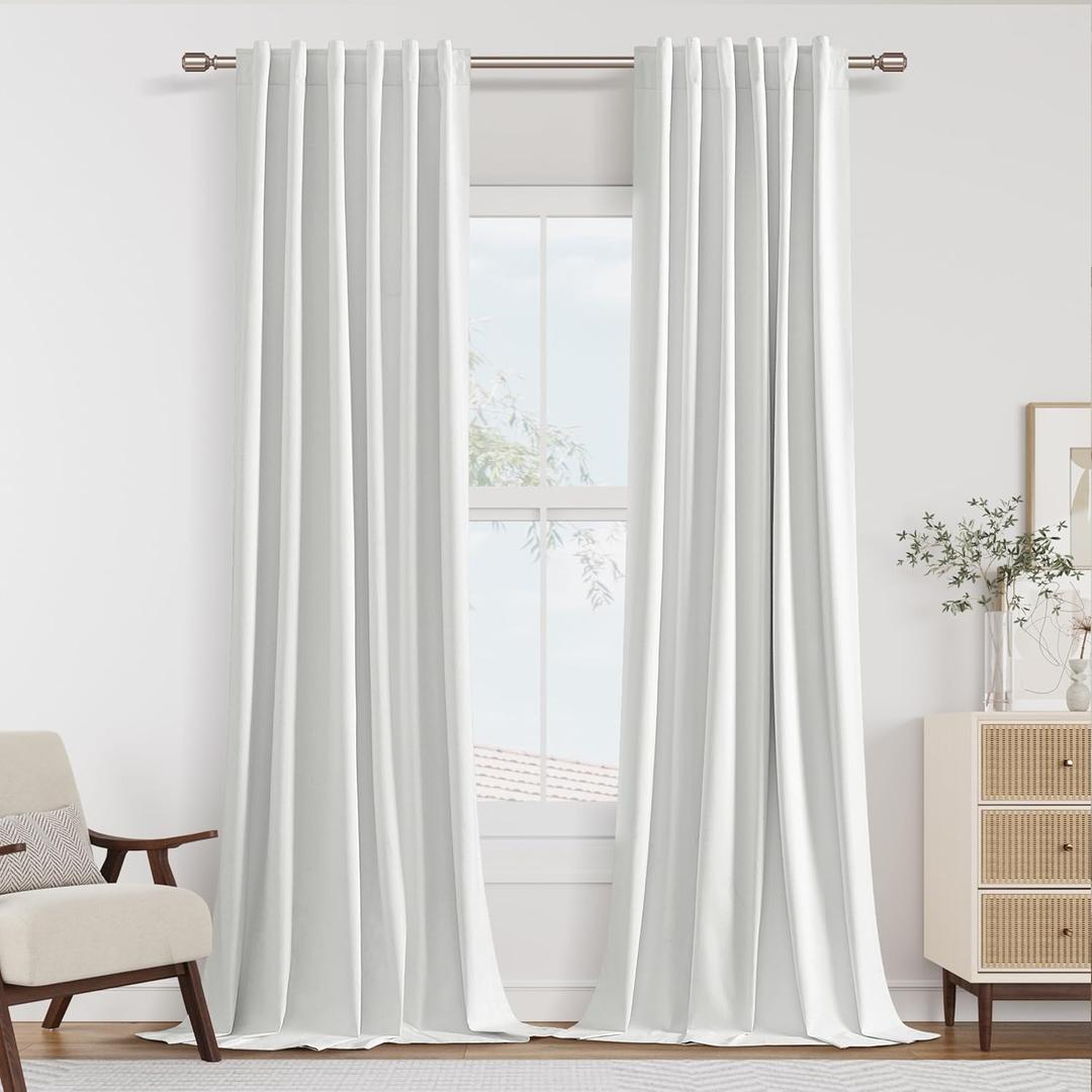 Guken White 100% Blackout Linen Curtains 40 Inch Wide by 96 Inch 2 Panels Set for Living Room Bedroom Back Tab Thermal Insulated Black Out Drapes Room Darkening Window Curtains