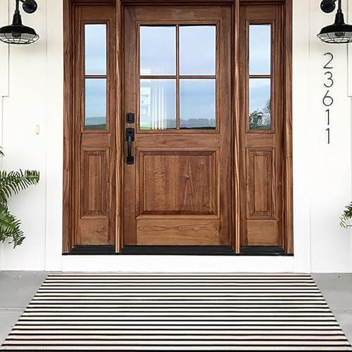 Black and White Striped Rugs, 4'x6' Area Rug Washable Indoor Outdoor Rug Cotton Hand-Woven Farmhouse Layered Double Door Mats for Front Porch, Patio, Entryway, Laundry Room, Bedroom