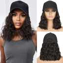HANYUDIE Hat Wig for Women Wig Cap with Curly Hair Extensions Hat with Hair Wave Adjustable Baseball Cap Wigs (Brown black)