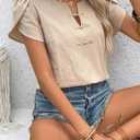 Women's Summer Tops Petal Short Sleeve V Neck Blouses Dressy Casual Fitted Cute Solid Shirts 2025 (M)