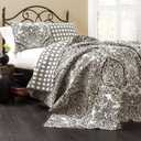 Lush Decor Aubree Quilt Paisley Damask Print Pattern Reversible 3 Piece Lightweight Bedding Blanket Bedspread Set - King - Black and White