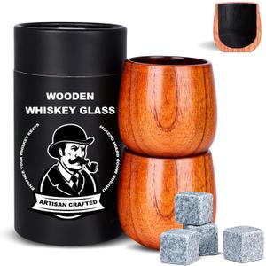 2 Pack Charred Wooden Whiskey Glasses  Bourbon Tumblers for Men with Burnt Interior  Old Fashioned Cocktail Cups  Gifts for Dad, Men, Brother, or Whiskey Lovers