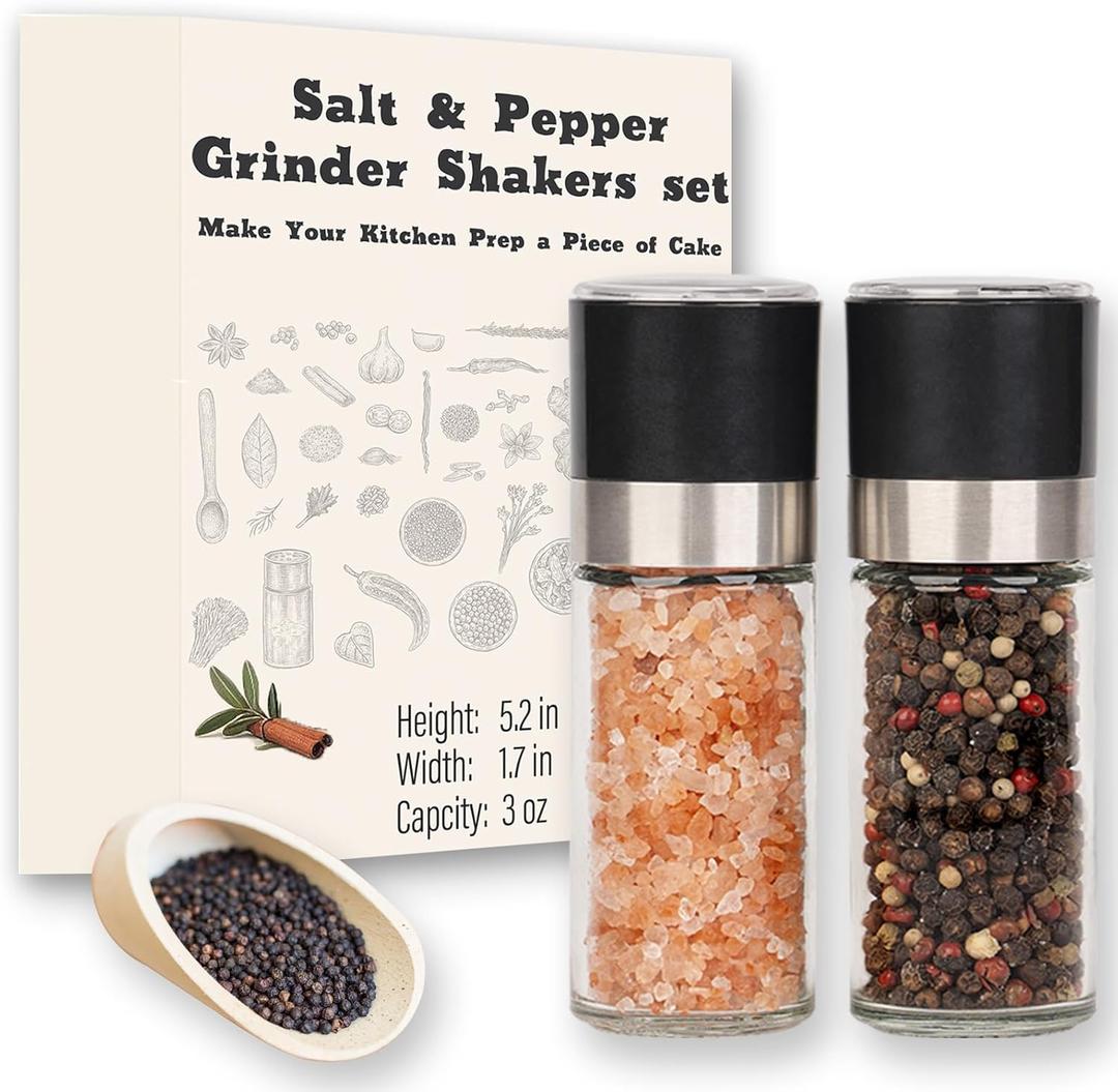 ErrandsHelper Salt and Pepper Grinder Set - Spice Shakers with Adjustable Coarseness for Kitchen Seasoning (1.7 inches x 5.1 inches)