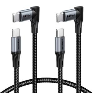 SUNGUY Longer Right Angle USB C Cable for Thick Cases 2FT [2Pack], 60W 90 Degree USB Type C Fast Charging Cable, USB-C Car Charger Cord for iPhone 17/16/15 Pro Max, Samsung Galaxy S25/24, MacBook