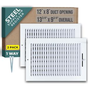 [2 Pack] Fits 12x8 Duct Opening 1 Way Steel Air Supply Diffuser by Handua | Register Vent Cover Grill for Sidewall and Ceiling | White | Outer Dimensions: 13.75" X 9.75"
