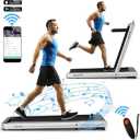Superfit 4.75hp 2 In 1 Folding Treadmill W/Remote APP Control Silver, Size: 58 x 31 x 47